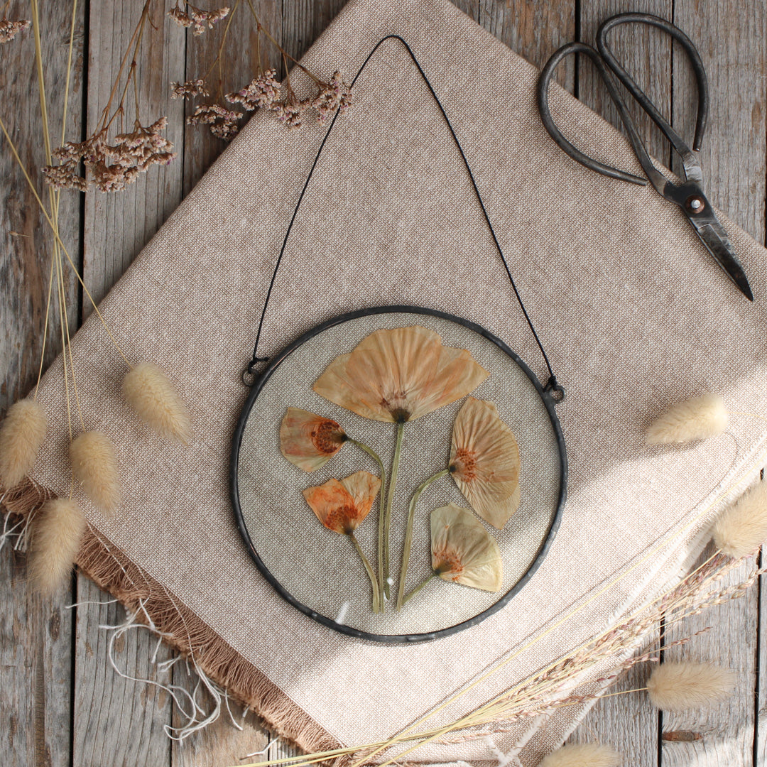 Pressed flower stained glass wall art