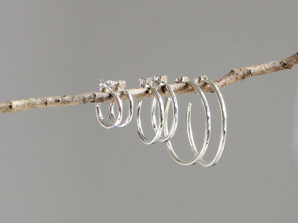Post and scroll hammered hoop earrings