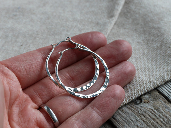 Hinged hammered hoop earrings