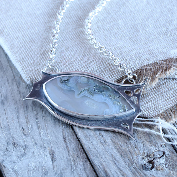 Moss Agate waves pendant - Limited Edition No.140