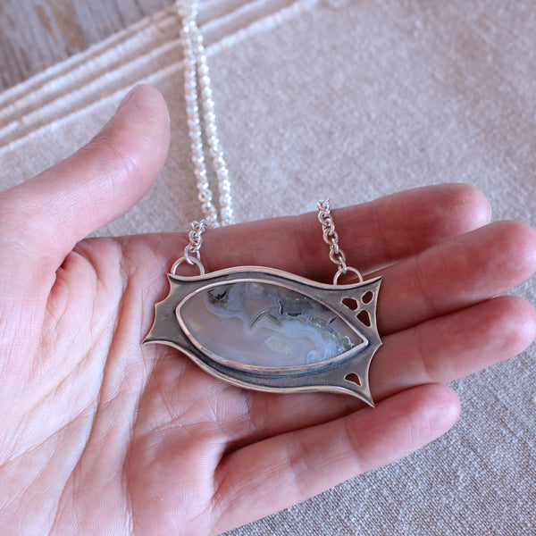 Moss Agate waves pendant - Limited Edition No.140