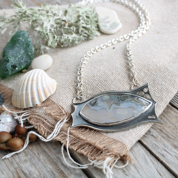 Moss Agate waves pendant - Limited Edition No.140