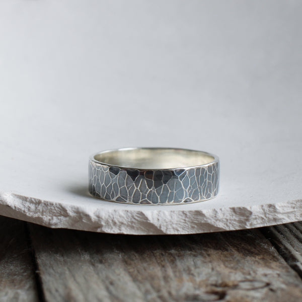 hammered oxidised silver ring