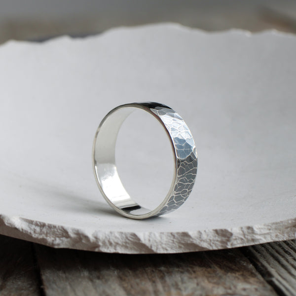 hammered oxidised silver ring