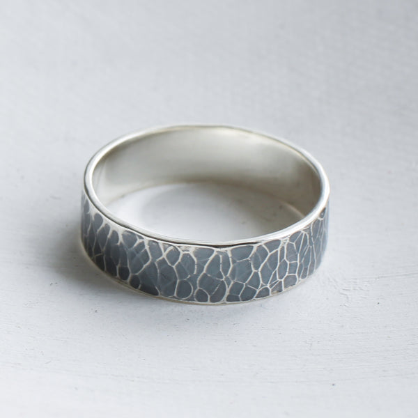 hammered oxidised silver ring