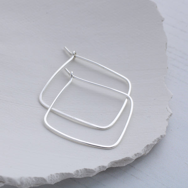 Square thin silver hoop earrings
