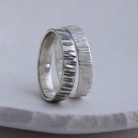 Tree bark 4mm silver ring - polished or oxidised
