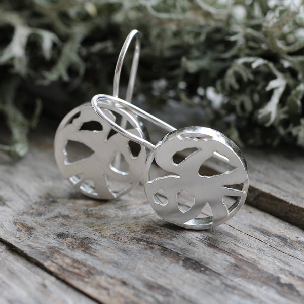 lichen earrings, handmade silver earrings inspired by scottish lichen