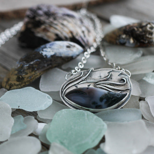 Selkie under the waves Moss Agate pendant - Limited Edition
