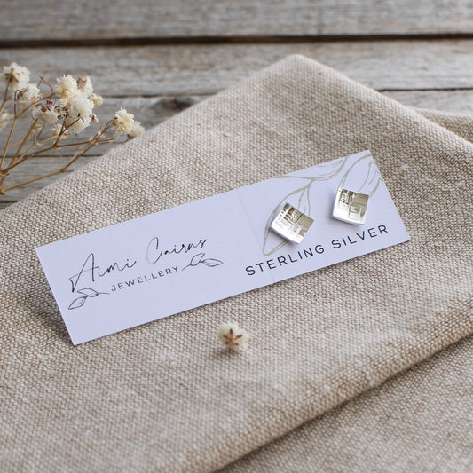 Textured silver stud earrings - round, heart or square
