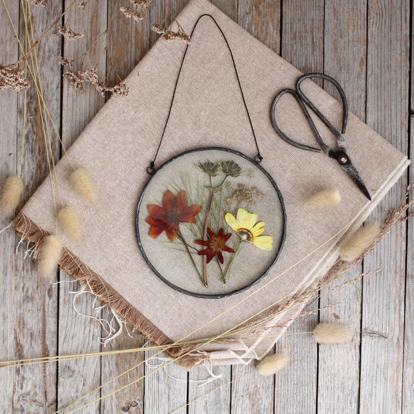 Pressed flower stained glass wall art