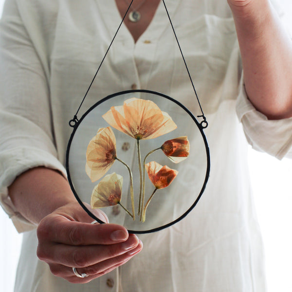 Pressed flower stained glass wall art