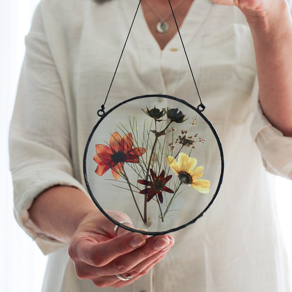 Pressed flower stained glass wall art