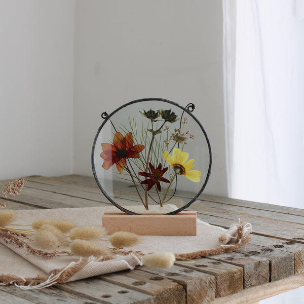 Pressed flower stained glass wall art