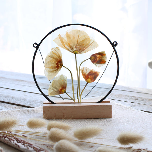 Pressed flower stained glass wall art