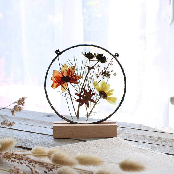 Pressed flower stained glass wall art