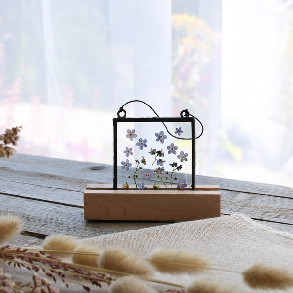 Forget me nots pressed flower stained glass wall art