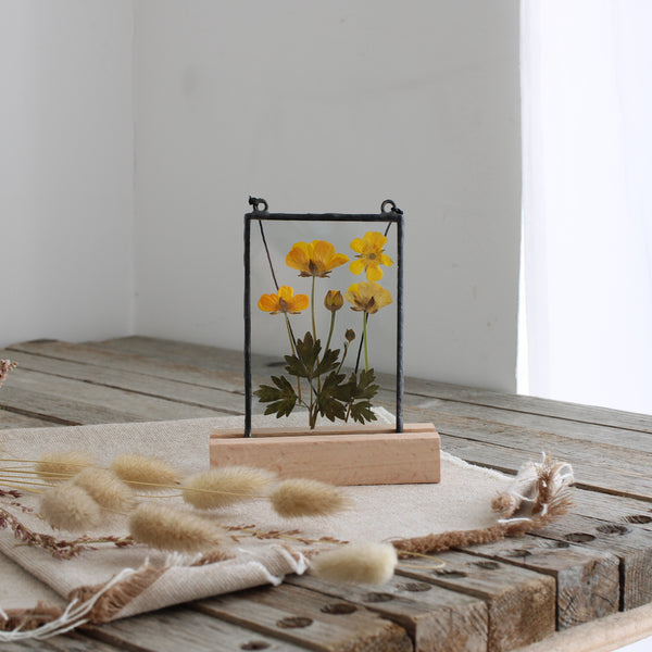 Butter cup pressed flower stained glass wall art