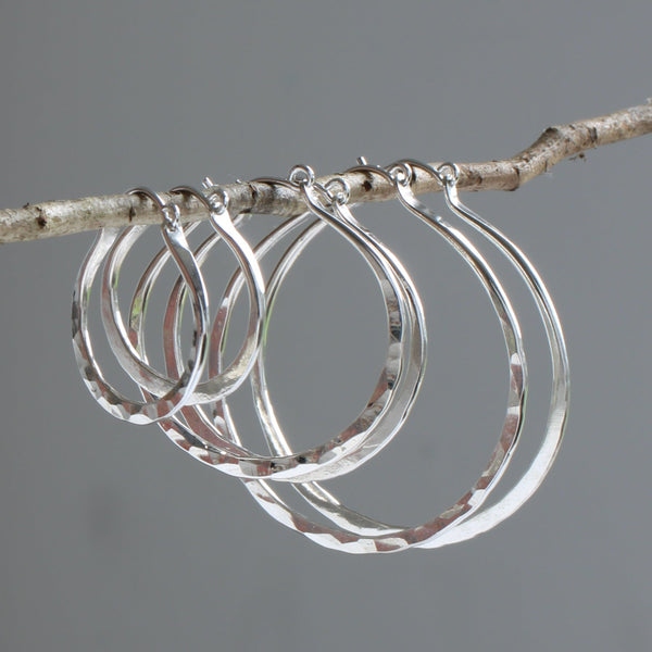 Silver hinge hoop earrings
