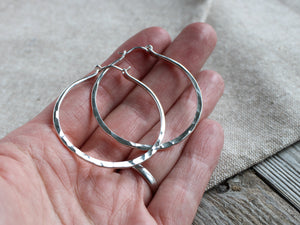 Silver hinge hoop earrings