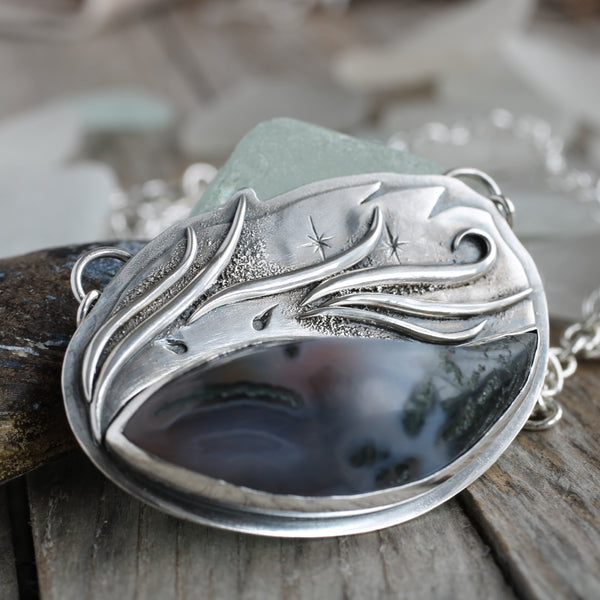 Selkie under the waves Moss Agate pendant - Limited Edition