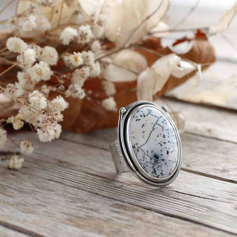 Dendritic Opal Silver Ring - Size R - Limited Edition No.112