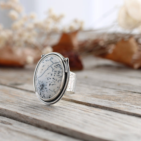Dendritic Opal Silver Ring - Size R - Limited Edition No.112