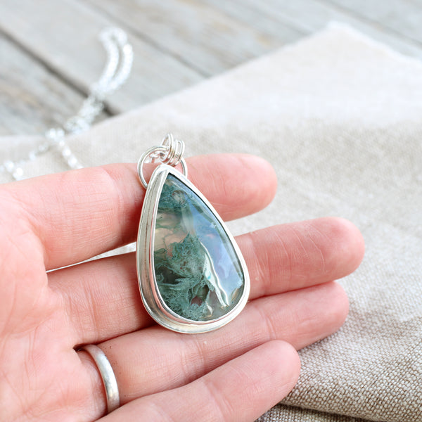 Moss Agate Silver Pendant - Limited Edition No.104