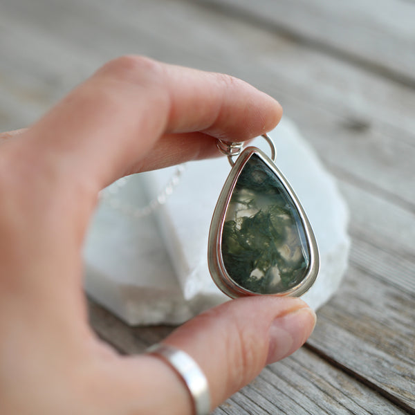 Moss Agate Silver Pendant - Limited Edition No.104