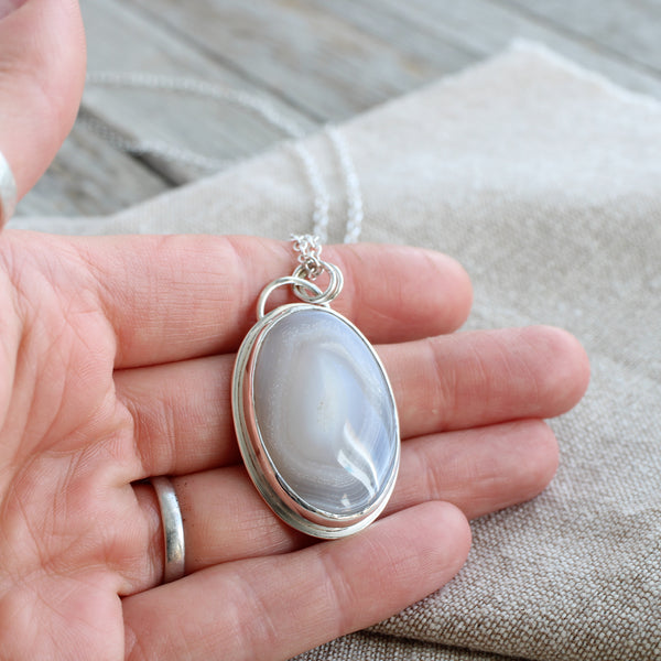 Lace Agate Silver Pendant - Limited Edition No.109