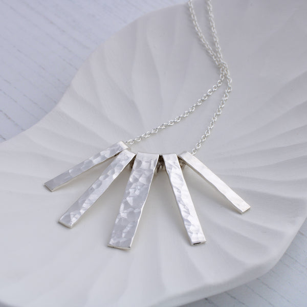 Silver hammered fringe necklace