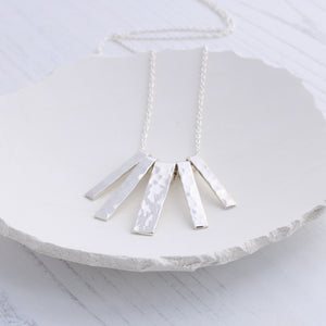 Silver hammered fringe necklace