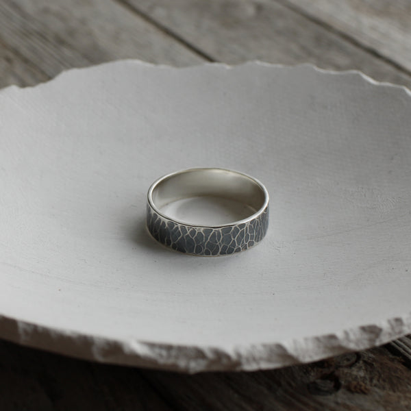 hammered oxidised silver ring