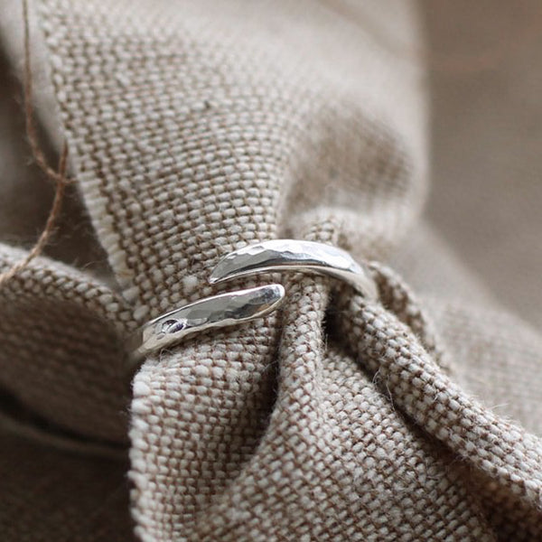 hammered open style sterling silver ring, contemporary minimal silver ring handmade by Aimi Cairns Jewellery
