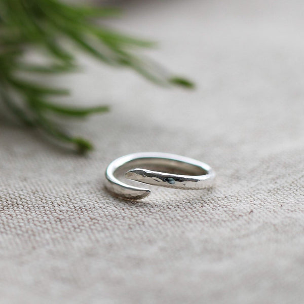 hammered open style sterling silver ring, contemporary minimal silver ring handmade by Aimi Cairns Jewellery