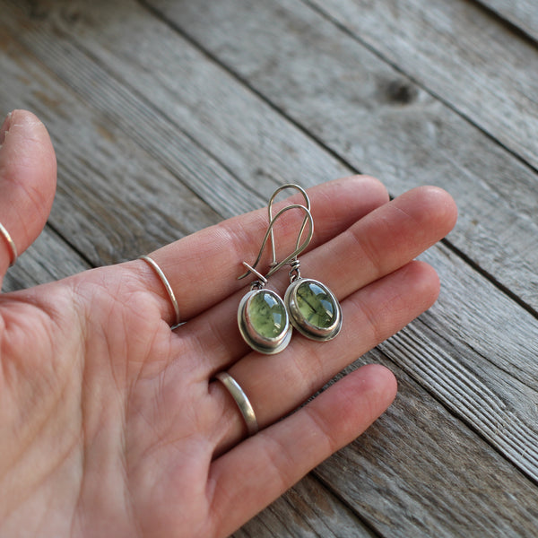 Prehnite silver earrings