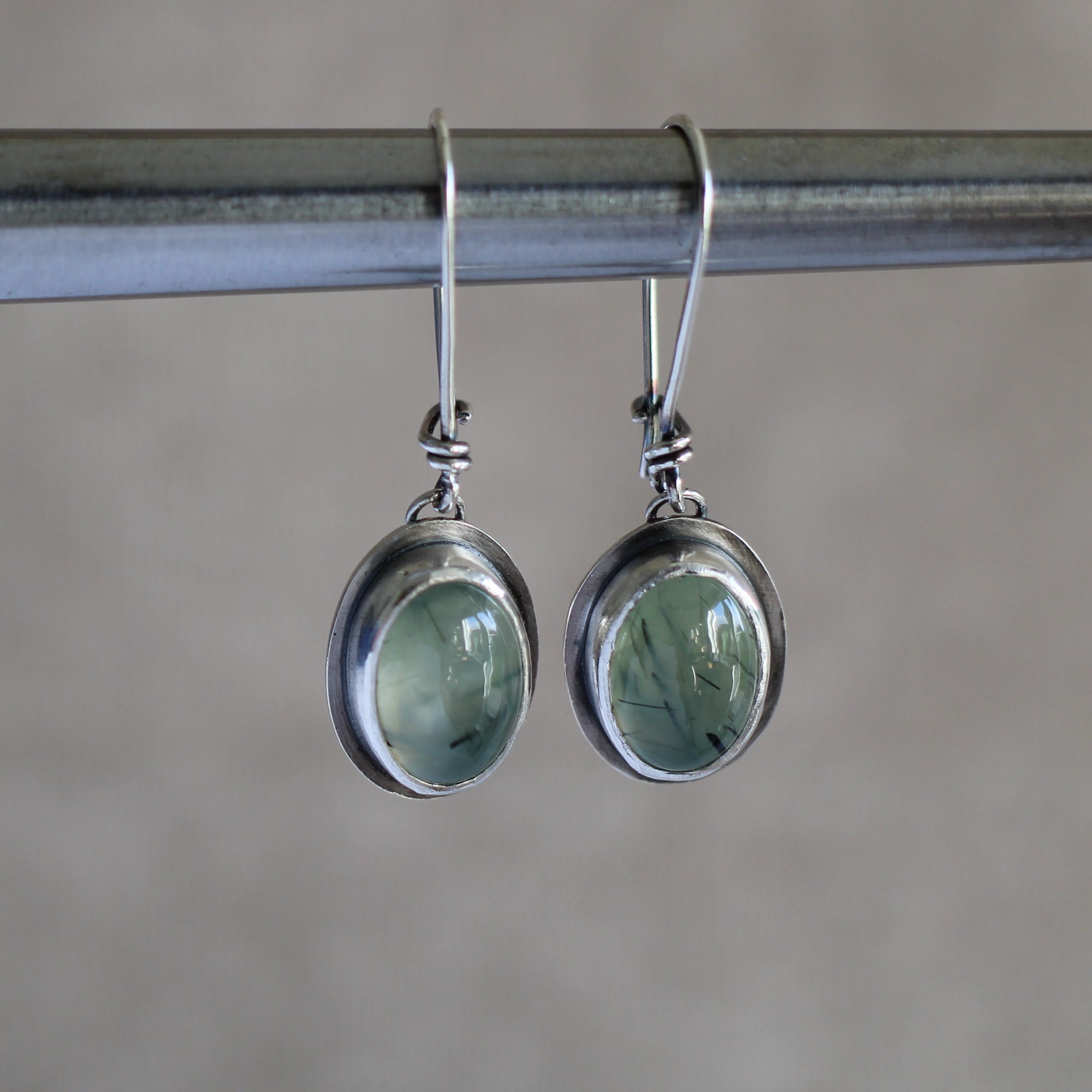 Prehnite silver earrings