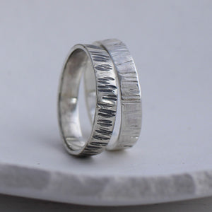 Ridged texture sterling silver ring, polished or oxidised