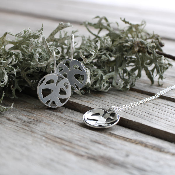 Oxidised silver lichen pendant, handmade silver necklace inspired by scottish lichen