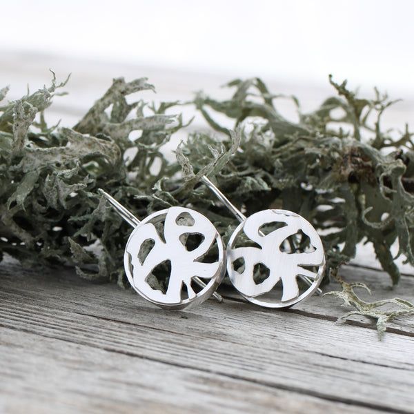 lichen earrings, handmade silver earrings inspired by scottish lichen