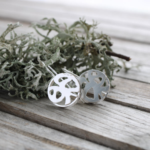 lichen earrings, handmade silver earrings inspired by scottish lichen