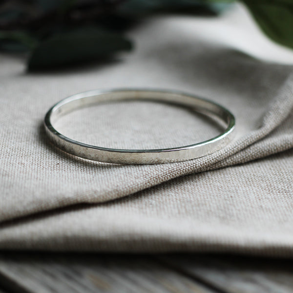 solid silver bangle, handmade silver bangle with subtle hammered finish