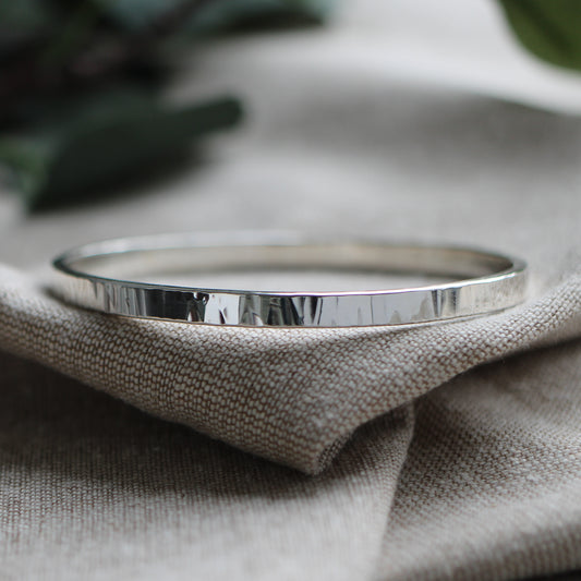 solid silver bangle, handmade silver bangle with subtle hammered finish