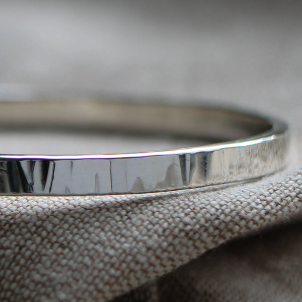 solid silver bangle, handmade silver bangle with subtle hammered finish